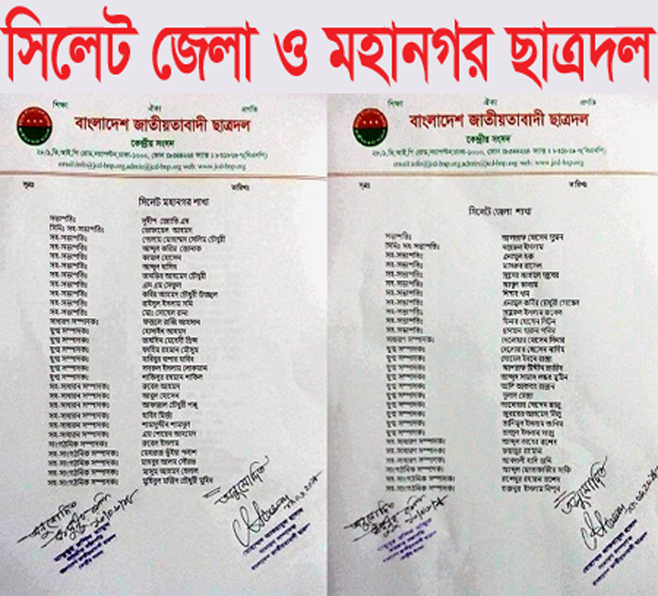 সিলেট জেলা ও মহানগর ছাত্রদলের কমিটিতে রয়েছেন যারা