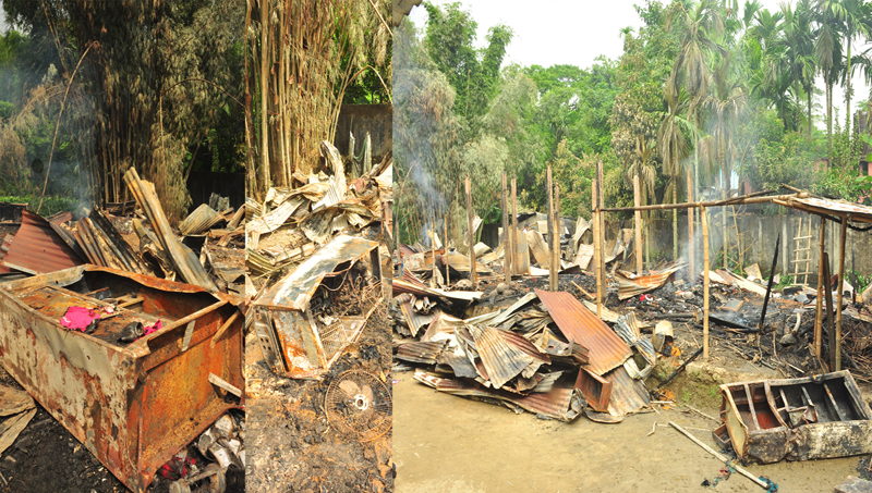 বিশ্বনাথে অন্যকে ফাঁসাতে নিজ বসতঘরে অগ্নিসংযোগ করলেন মানিক!
