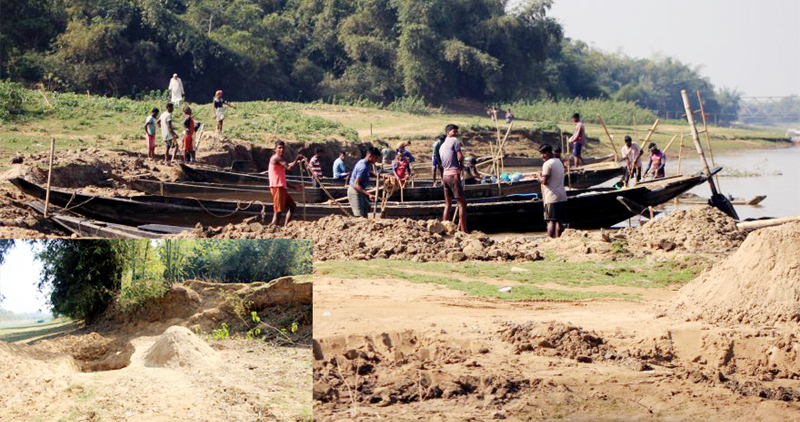 জৈন্তাপুরে অবৈধ ভাবে বালু উত্তোলন: হুমকীর মূখে বেড়ী বাঁধ ও কবরস্থান