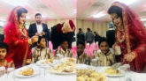 বিয়েতে পথশিশুদের নিজ হাতে খাওয়াচ্ছেন কনে মুনীরা
