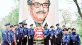 ঐতিহাসিক ৭ ই মার্চ উপলক্ষে বঙ্গবন্ধুর প্রতিকৃতিতে সিলেট জেলা পুলিশের শ্রদ্ধাঞ্জলী
