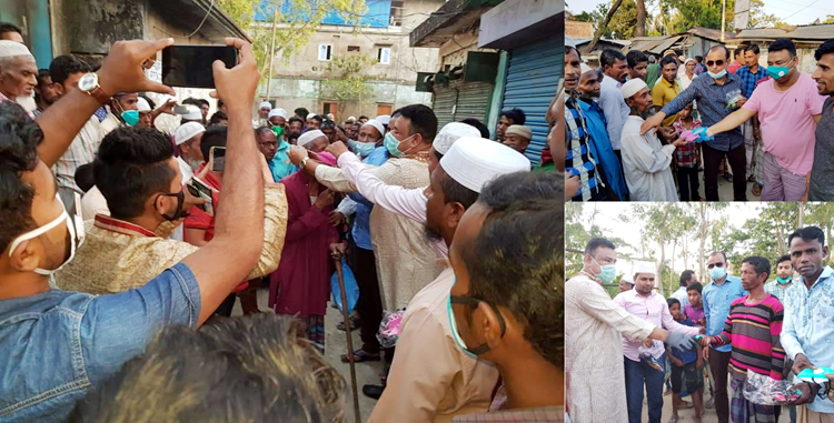 নিয়ম নীতি ও দুরত্ব নির্দেশনা অমান্য করে আ’লীগ নেতা গোলাপ মিয়ার মাস্ক বিতরণ: তোলপাড়