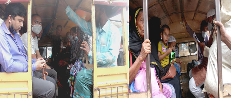 জৈন্তাপুরে স্বাস্থ্য বিধি না মেনেই যাত্রী পরিবহন, ডাবল ভাড়া আদায়