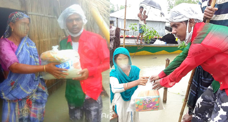 বন্যার পানিতে নেমে হিরো আলমের ত্রাণ বিতরণ