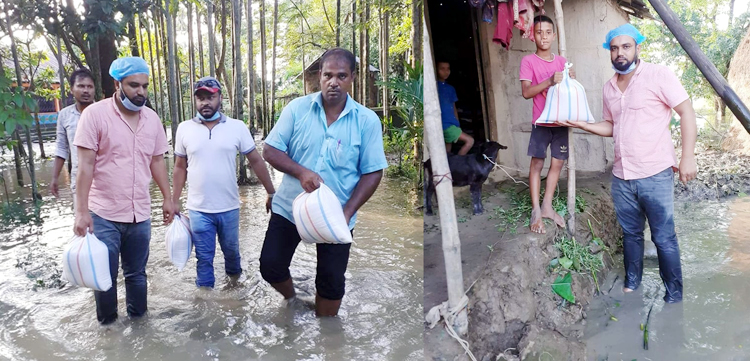 বিশ্বনাথে খাজাঞ্চি ইউনিয়নের চেয়ারম্যান গিয়াস উদ্দিনের ত্রাণ বিতরণ অব্যহত