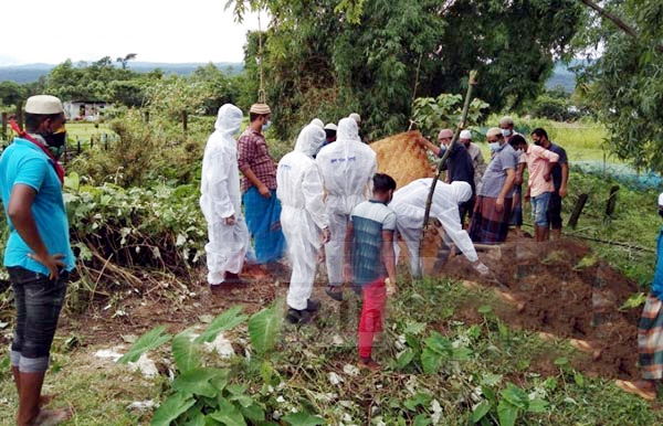 গোয়াইনাঘাটে করোনায় মৃত ব্যক্তির দাফন করলো পুলিশ