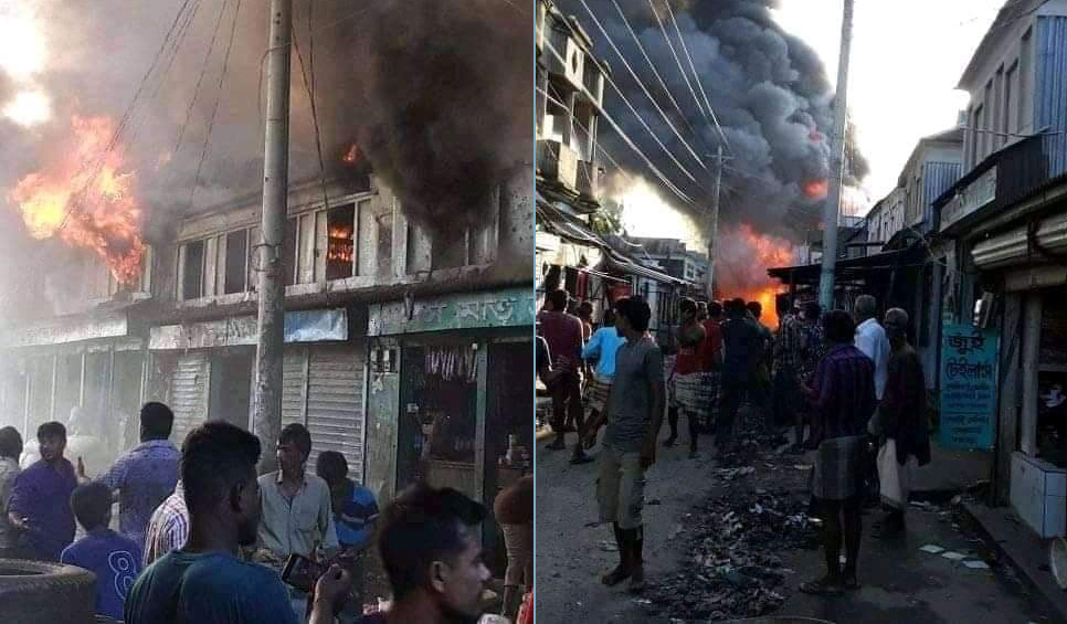 আজমিরীগঞ্জে ভয়াবহ অগ্নিকাণ্ডে ৩৯টি দোকান ভস্মীভূত, ৪০ কোটি টাকার ক্ষতি