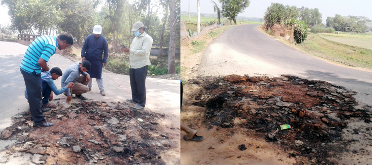 ছাতকে ৫ কোটি ৬৫লাখ টাকার সংস্কার কাজে হাত দিলেই উঠে যাচ্ছে সড়কের কার্পেটিং