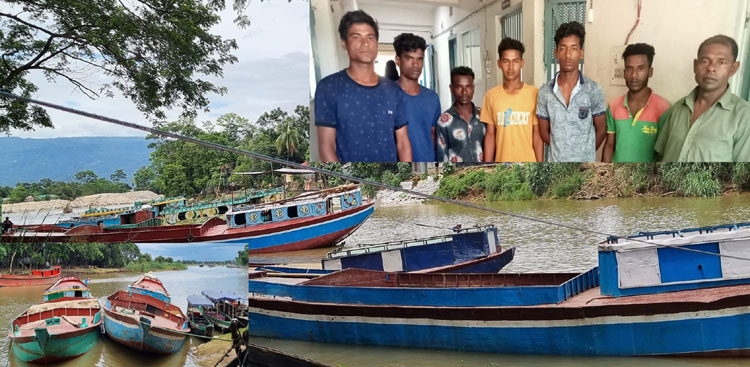 কোম্পানীগঞ্জে ধলাই নদীতে অবৈধভাবে বালু উত্তোলন : দুই দিনে ১১ টি নৌকাসহ আটক ৭