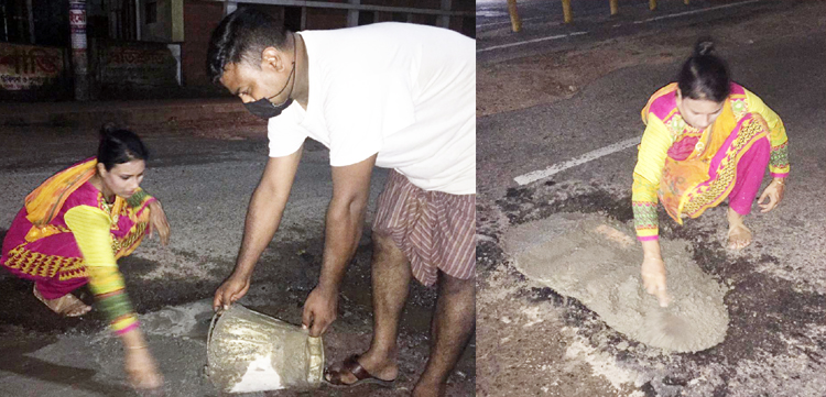 সিলেটে রাতের আধারে রাস্তা মেরামতে নারী উদ্যোক্তা ফারমিস