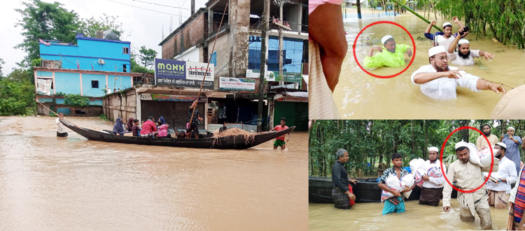 কানাইঘাটের পানিবন্দী মানুষের পাশে ত্রাণ সামগ্রী নিয়ে ভাইস চেয়ারম্যান শাকির