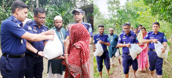 বন্যায় ক্ষতিগ্রস্ত পরিবারের মাঝে বিয়ানীবাজার থানা পুলিশের ত্রাণ বিতরণ