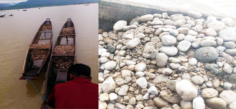 ভোলাগঞ্জে পাথরসহ ৪ বারকি নৌকা আটক