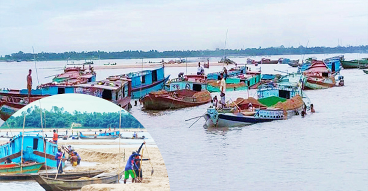 তাহিরপুরে অবৈধ বালু উত্তোলন : ‘থানার দারোগারা ব্যাগ হাতে নিয়ে টাকা তোলেন’