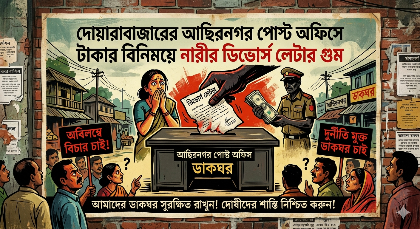 দোয়ারাবাজারের আছিরনগর পোস্ট অফিসে টাকার বিনিময়ে নারীর ডিভোর্স লেটার গুম
