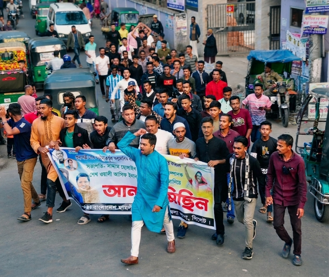ছাত্রলীগের নব-নির্বাচিত কেন্দ্রীয় কমিটিকে স্বাগত জানিয়ে বিশ্বনাথে বিশাল আনন্দ মিছিল ও  পথসভা